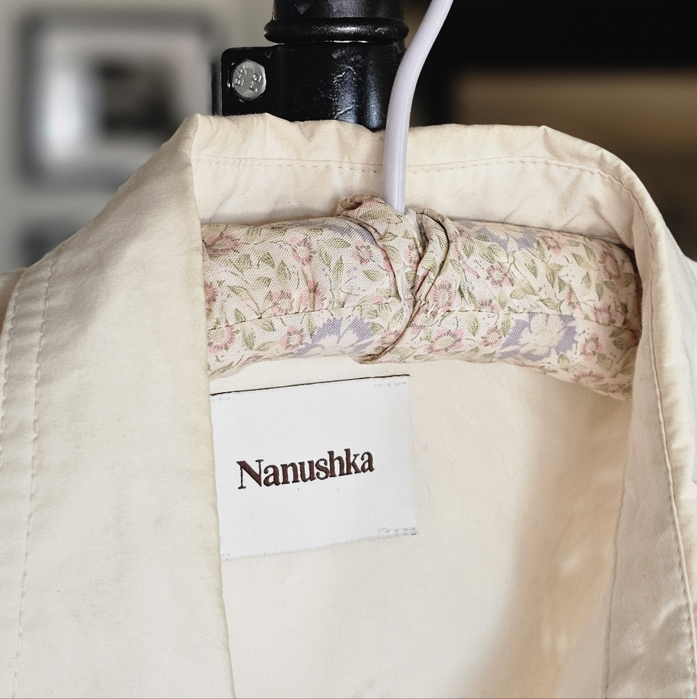 Nanushka Creme Heavy Poplin Laser Cut Button-Up Shirt - Picture 5 of 9